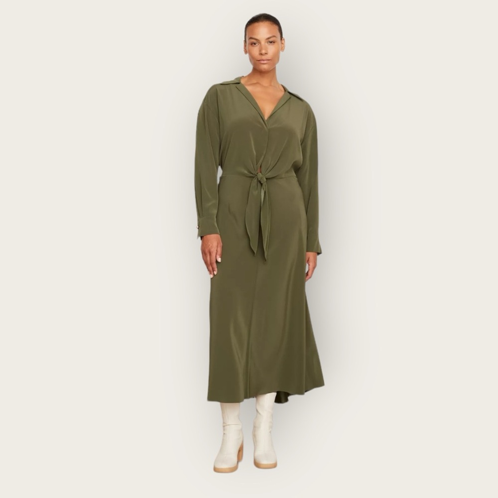 Vince Long Sleeve Shaped Collar Tie-Front Maxi Dress size L